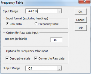 Frequency table dialog box