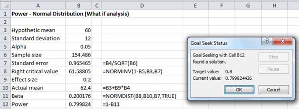 Sample size needed Excel