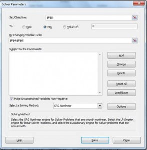 Solver dialog box Excel
