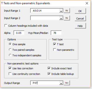 t test dialog box