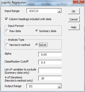 Dialog box logistic regression