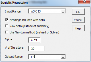 Logistic regression dialog box