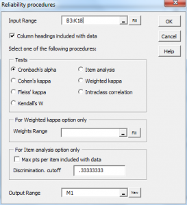 Reliability dialog box Excel