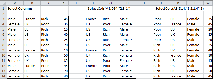 Select columns Excel