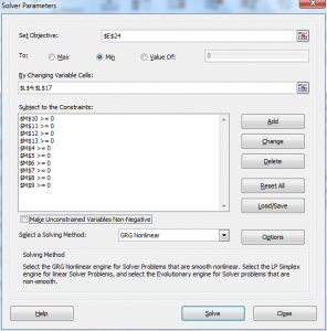 Solver dialog box constraints