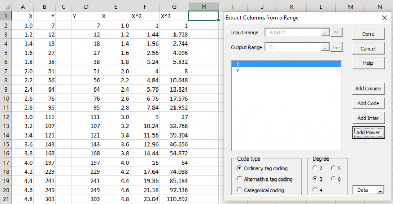 power regression excel