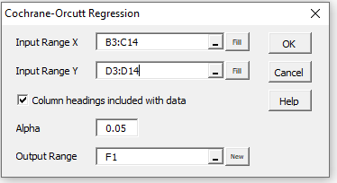 Cochrane-Orcutt dialog box