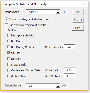 QQ plot dialog box