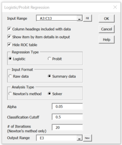 logistic-regression-solver-dialog | Real Statistics Using Excel