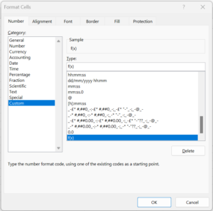 Custom format dialog box