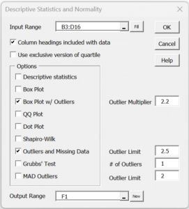 Descriptive Statistics dialog box