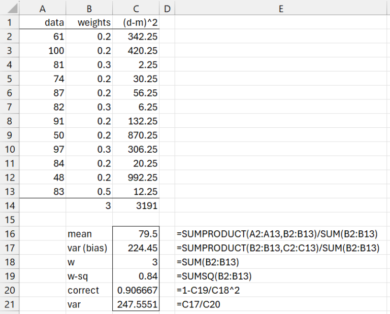 Weighted Variance and Std. Dev.| Real Statistics Using Excel