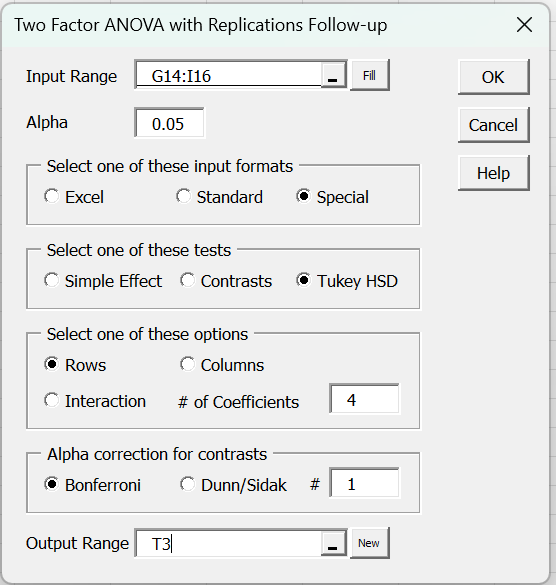 Dialog box Tukey option