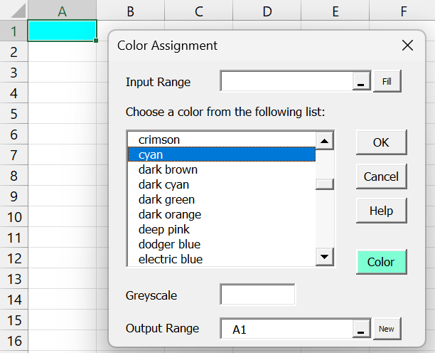 Color Assignment dialog box